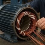 Technician performing electric motor rewind for variable frequency drive (VFD) application